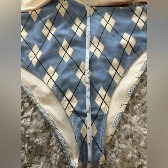 Beach Riot Blue and White Carlie One Piece Swimsuit Cut-Out Design & Belt large - Picture 4 of 13